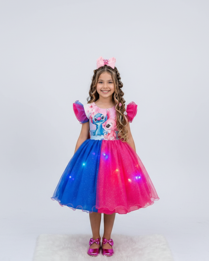 Vestido Lilo Stitch - Pink e Azul com Led