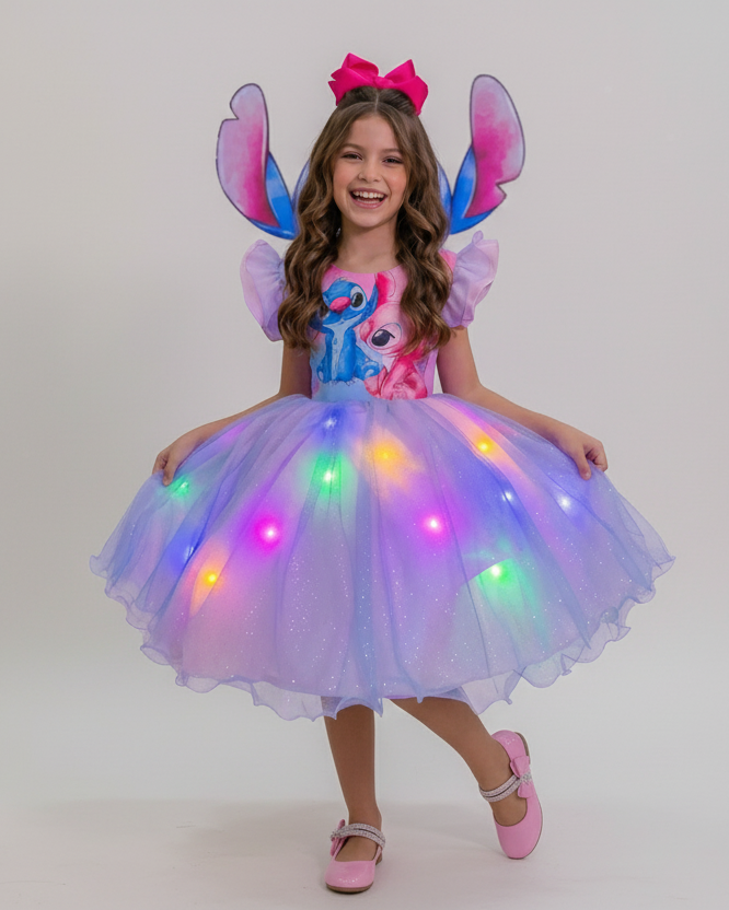 Vestido Lilo Stitch - Rosa Bebê com LED