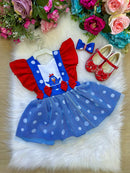 Romper/Vestido Galinha Pintadinha Azul e Vermelho