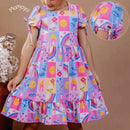 Vestido Barrado Manga Infantil Menina Estampado Casual Festa Luxo 4 a 12 Anos