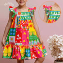 Vestido Barrado Manga Infantil Menina Estampado Casual Festa Luxo 4 a 12 Anos