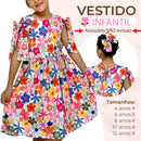 Vestido Barrado Manga Infantil Menina Estampado Casual Festa Luxo 4 a 12 Anos