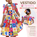 Vestido Barrado Manga Infantil Menina Estampado Casual Festa Luxo 4 a 12 Anos