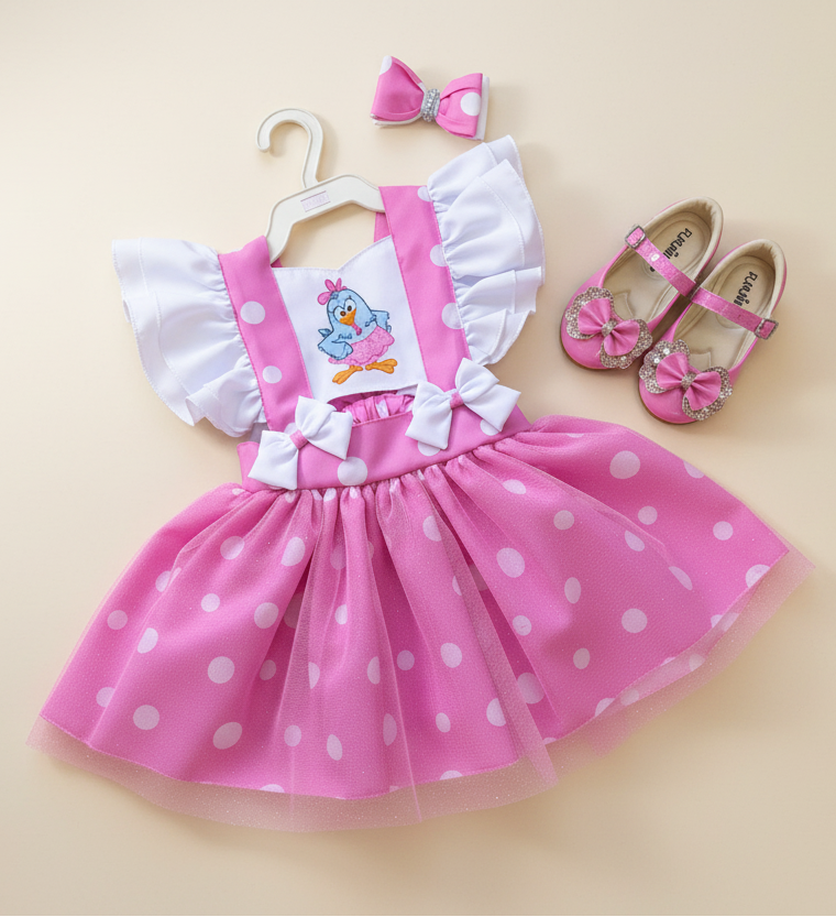 Romper/Vestido Galinha Pintadinha Rosa