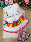 Conjunto Junino Banana Club Luxo Noiva/Noivinha Branco