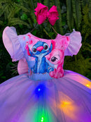 Vestido Lilo Stitch - Rosa Bebê com LED