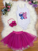 Conjunto Infantil Body e Saia Pink Lilo Stitch e Angel