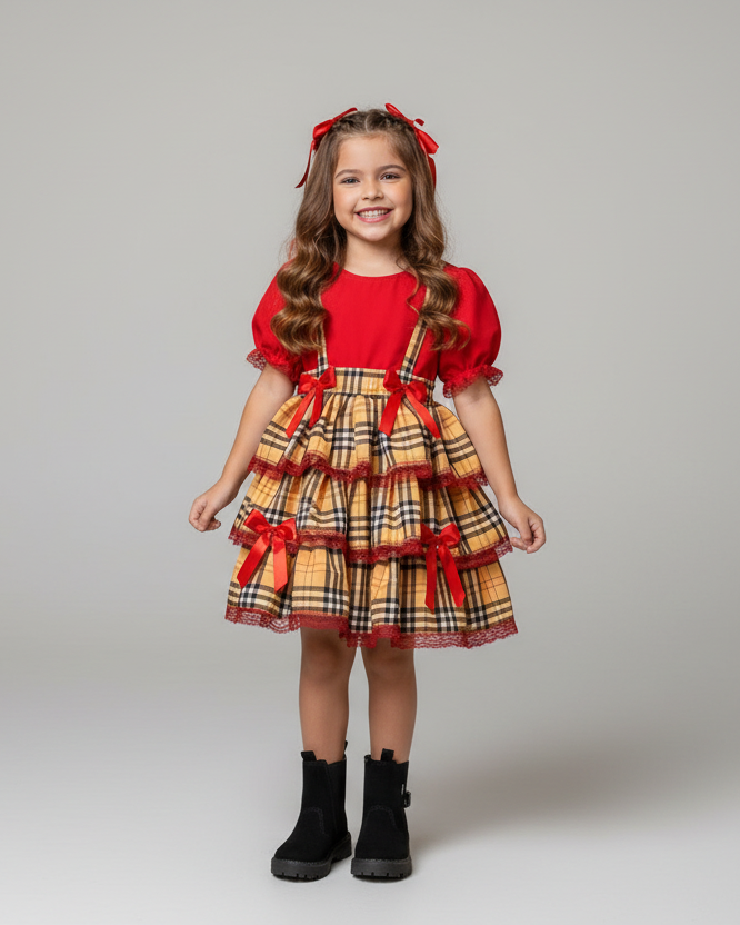 Conjunto Junino Vermelho - Encanto Caipira