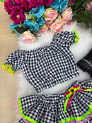 Conjunto Junino Banana Club Luxo Gabriela Xadrez Preto