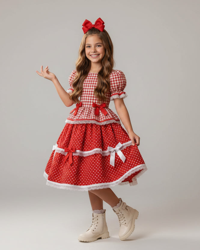 Vestido Junino Mimadine Luxo Vermelho