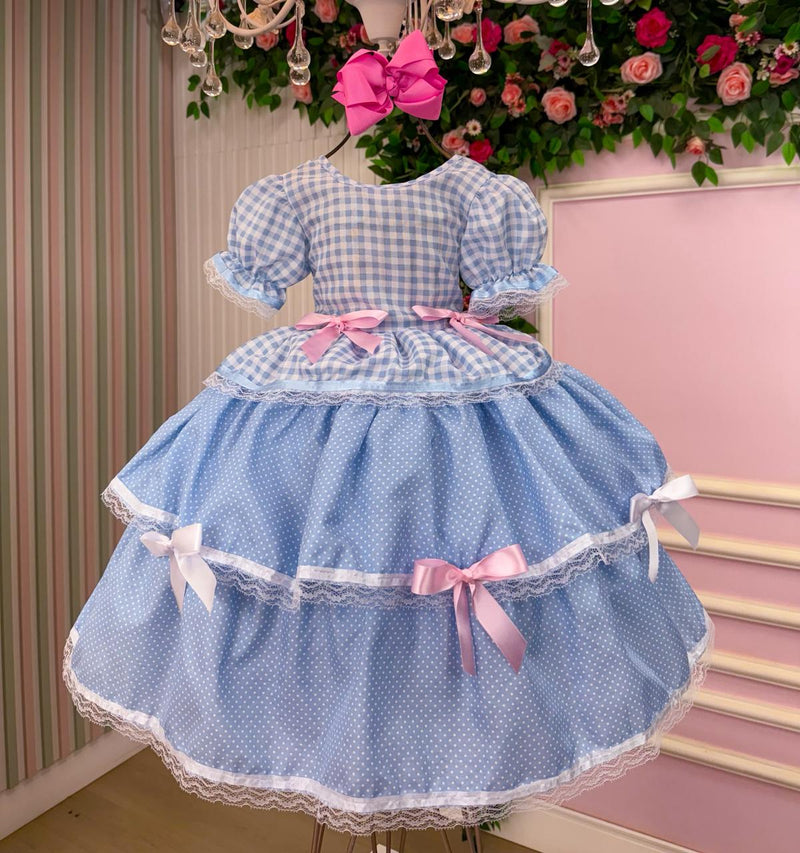 Vestido Junino Mimadine Luxo Stefanny Azul Bebe
