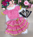Conjunto Junino Banana Club Luxo Gabriela Xadrez Pink