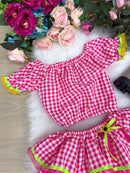 Conjunto Junino Banana Club Luxo Gabriela Xadrez Pink