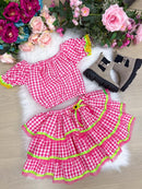 Conjunto Junino Banana Club Luxo Gabriela Xadrez Pink