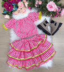 Conjunto Junino Banana Club Luxo Gabriela Xadrez Pink