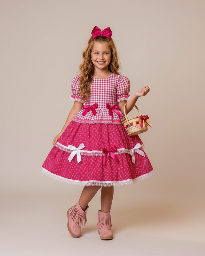Vestido Junino Mimadine Luxo Pink