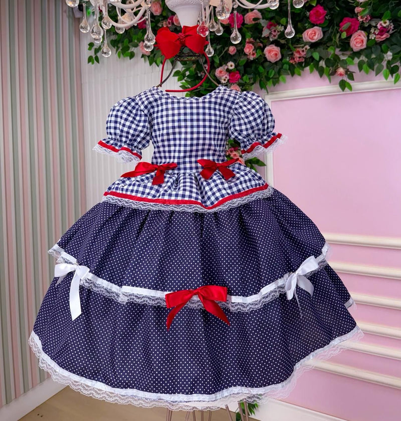 Vestido Junino Mimadine Luxo Stefanny Azul Marinho
